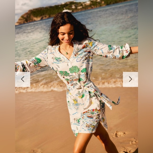 BODEN | CLEO LINEN TIE WAIST DRESS IN IVORY AMALFI COAST PRINT SIZE 6 - Picture 3 of 10